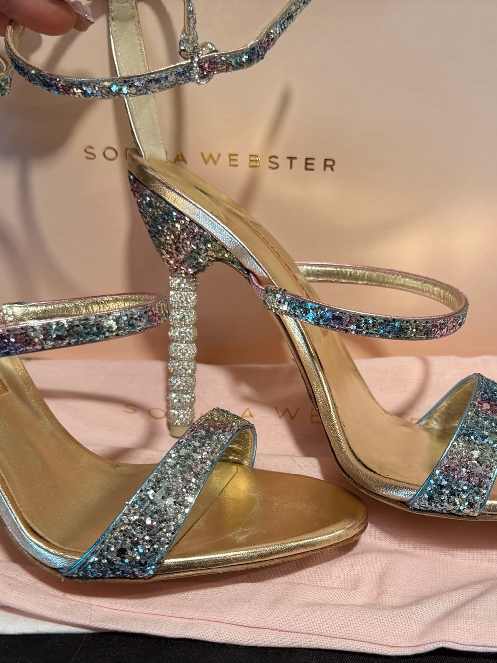 Sophia Webster Multi-Blue Glitter Strappy Stiletto Sandals